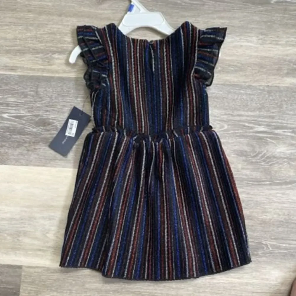 Tommy Hilfiger Kids Metallic 4th July Red Blue Striped Ruffle Dress Sz 2T Girls